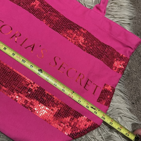 Victoria’s Secret Tote-Pink with Red Sequins-Canvas-Open Top-Guc - Picture 7 of 16
